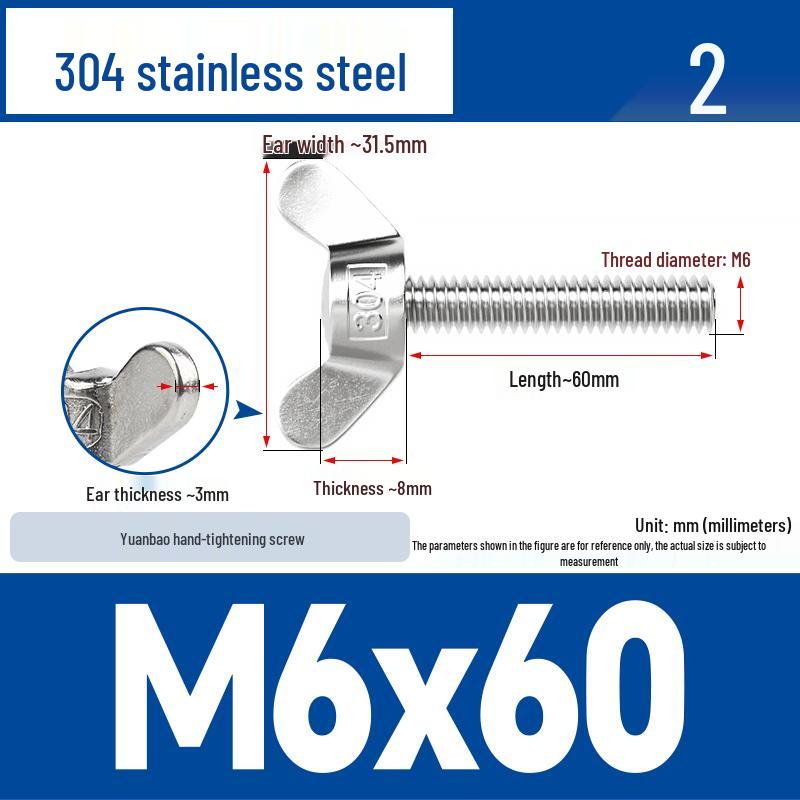 304 Stainless Steel Butterfly Weld Screw Yuanbao Hand-Tight Horn Bolt M3-M16