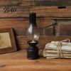 Stable Heavy Candle Holder Miniature Kerosene Lamp Resin Holder, Retro Oil Figurine with Smoked Nostalgic Replica Glass Shade & Carved Base, Tabletop