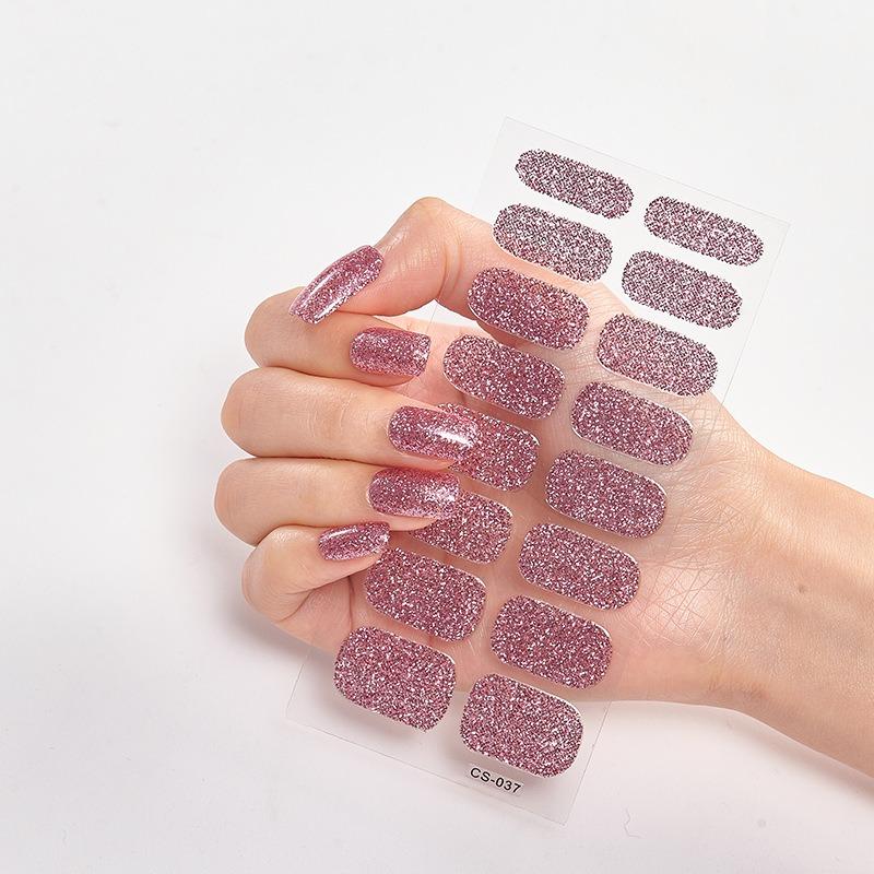 16Tips Transparent Semi Cured Gel Nail Patch Strips Pure Color UV/LED Baking Lamp Gel Nail Polish Wraps Full Cover Gel Sticker