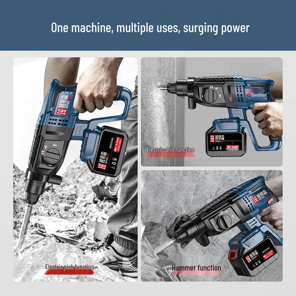 Cordless Brushless Hammer Drill with Lithium Battery, Dual-use for Impact or Mixing Concrete and Wall Drilling.