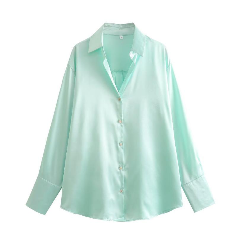 2025 Spring Women's European and American Style Satin Long-Sleeved Fashion Shirt