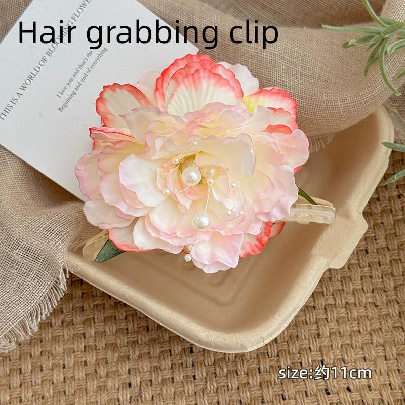 Atmosphere, Peony Flowers, Hair Hoop, Grab Clip, Female Back of Head, Shark Clip, Tie Hair, Rubber Band Headpiece