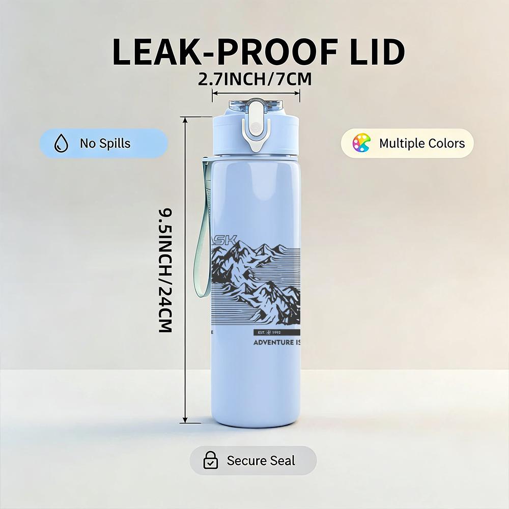 1PC Thin wave line minimal sketch print 750ml colorful plastic sports water bottle leakproof pop up lid with straw for outdoor work home use