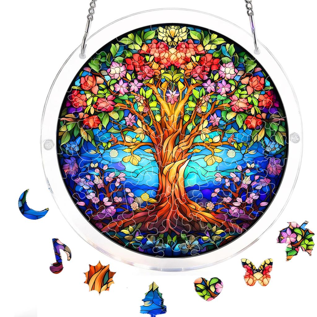 Acrylic Puzzle Window Hanging with Hanging Chain Elegant Suncatcher Kit Non-Fading UV Print Window Ornament for Room Wall Art