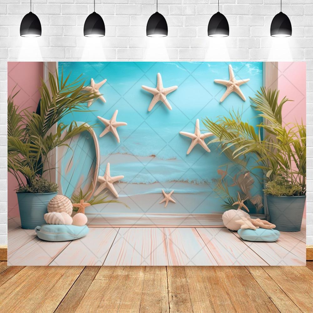 Summer Beach Photography Backdrop Hawaiian Pink Tropical Ocean Seaside Surfboard Kids Birthday Holiday Party Photo Background