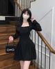 Long-sleeved Black Dress Women's Autumn Clothing New Models Are Popular This Year, Sweet and Spicy Square Neck Short Skirts