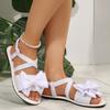 Large Bow Flat Sandals for Women with Soft Bottom Fabric and Elastic Band Beach Sandals, Suitable for Outdoor Leisure and Solid Color Beach Wear