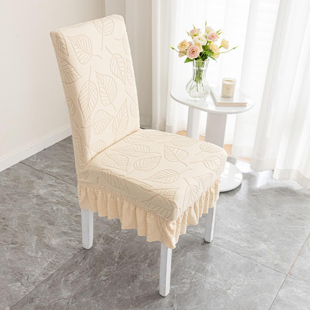 High-elastic Dining Chair Cover Anti-slip Jacquard Stool Slipcover Soft Skirt Edge Backrest Protector for Home Decoration