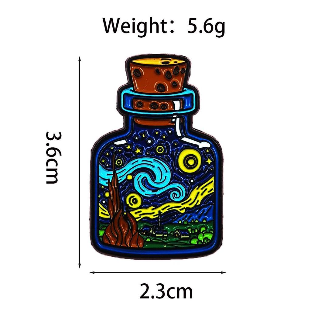 Starry Sky Cartoon Bottle Brooch: Cute Abstract Backpack/Clothes Pin Badge Accessory