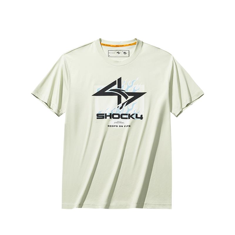 Anta Simple Versatile Letter Print Fashion Comfortable Round Neck Pullover Short Sleeve T-Shirt Men Tops Celestial-Green 152531107-4