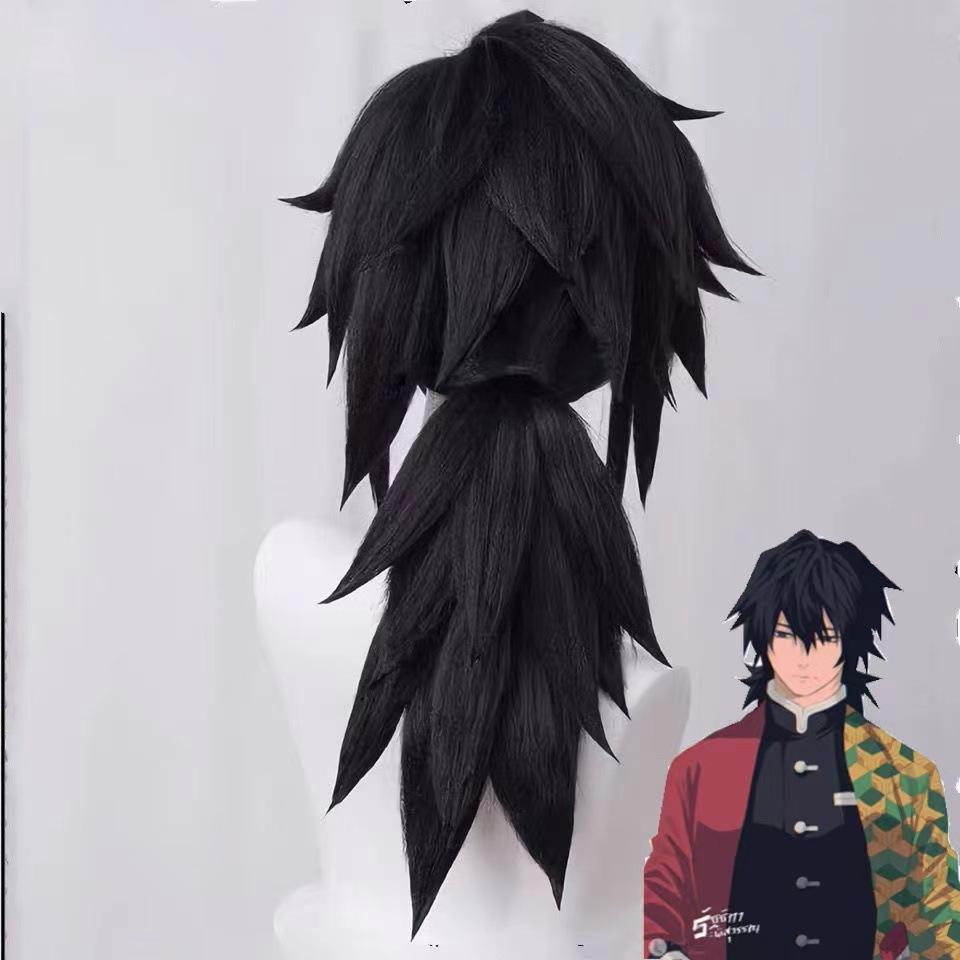 Black Anti-upturned Fluffy Thick Short Hair Synthetic Wig Comic Character Tomioka Giyuu cosplay Wig Comic Reality Show Wig
