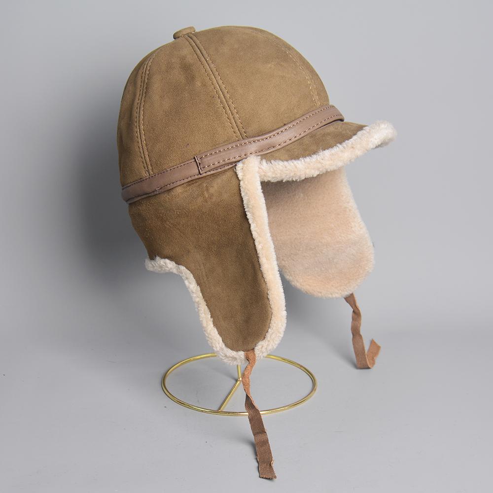 High Quality Winter Leather Hat Men Fur Lamb Wool Warm Thick Earflaps Bomber Hats Men's Baseball Cap Russian Hat