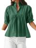 Women's Puff Sleeve V Neck Babydoll Blouse Peplum Pleated Loose Dressy Casual Top