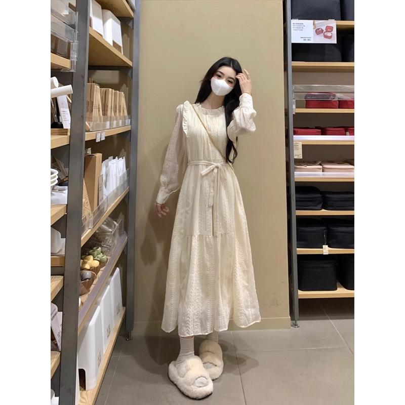 Spring 2026 Korean Maternity Apricot Base Layer Dress Large