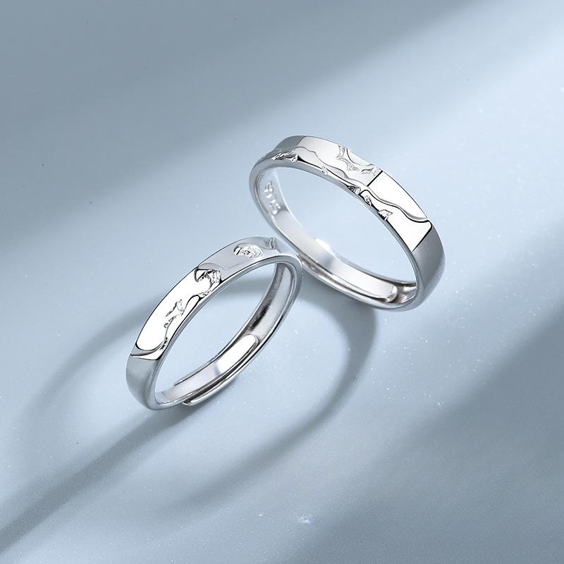 Original Love Oath S925 Sterling Silver Couple Couple Rings Pair Special Interest Light Luxury Simple Adjustable Opening Ring