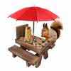 AEE4-Squirrel Feeder Picnic Table With Umbrella,Wooden Squirrel Feeders For Outside,Cute Chipmunk Feeder+Solid Structure