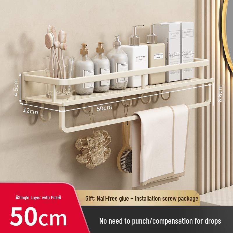 Luxury Wall-Mounted Bathroom Shelf with No-Punch Storage Rods
