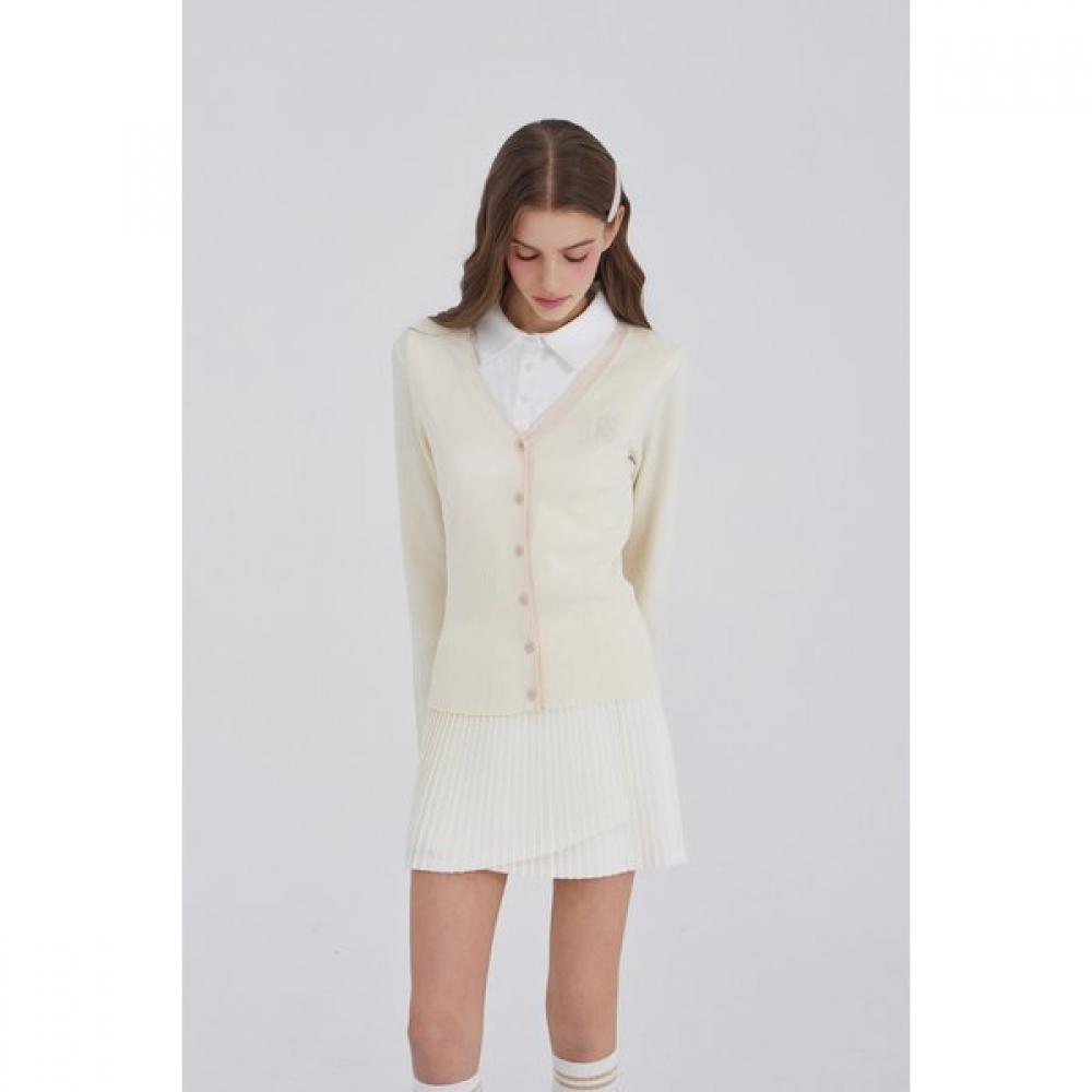GOXO Rib Knit Cardigan Cream Classic Logo