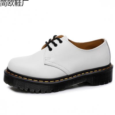 1 Thick Bottom Hole Small Leather Shoes Female, Low Top Leather Round Head Casual Student Medium Thick Loose