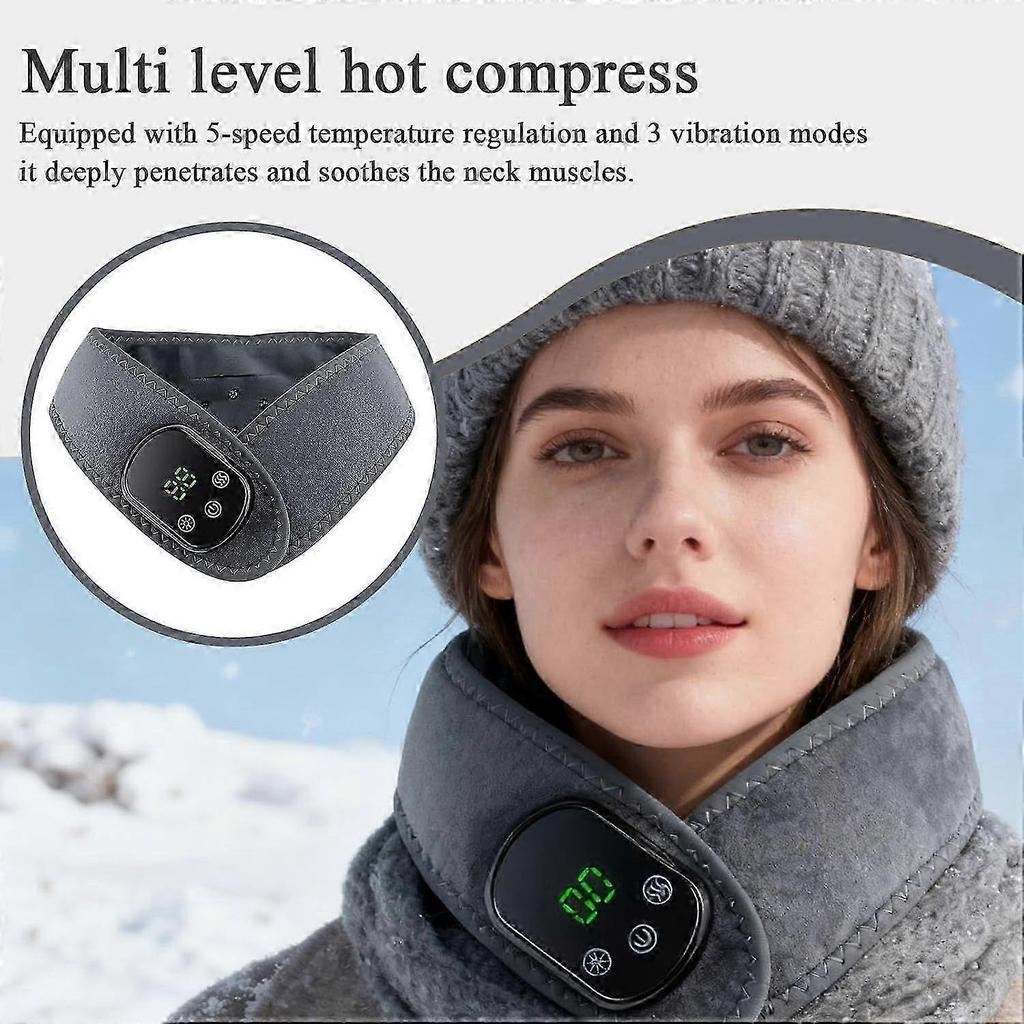 Neck Warmer Pillow - Thermal Splint with 5 Heat Levels | Electric Heated Neck Scarf with Vibratory Massage - For Women and Men, Elderly, Daily Relaxat