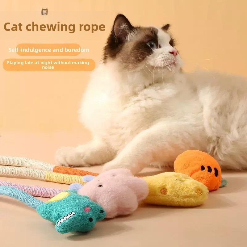 Cat Doll, Biting The Rope To Relax. Rope Toy for Relieving Boredom and Chewing. Cat-shaped Toy with Fruit and Mint Flavor. New Cat Toy.