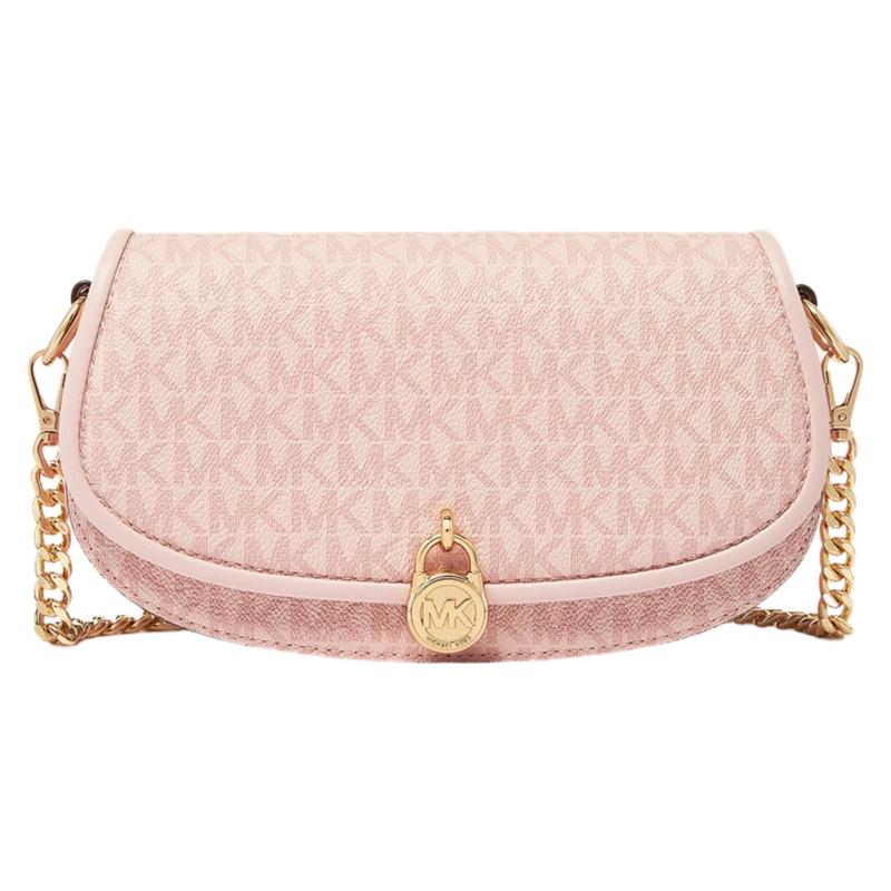 

Michael Kors MK Mila Monogram Gold Lock Faux Leather Saddle Bag Crossbody Small Women bags Light-Pink 35F5GIMC5B-648 Basic Set (Bag+Dust Bag)