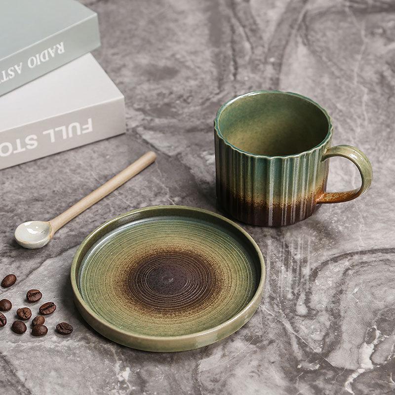Japanese Stoneware Coffee Cup Creative Vertical Pattern Ceramic Cup Mug Ins High-Value Retro Coffee Cup Set