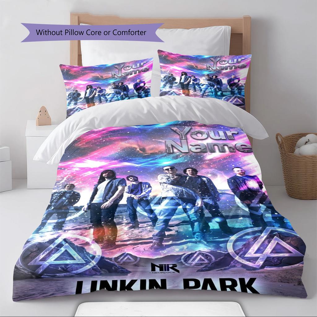 Name Benutzerdefiniertes Linkin Park Muster Bettwäscheset Bettbezug Kissenbezug Heimdekoration Geschenk (1 Bettbezug + 2 Kissenbezüge, ohne Füllung)