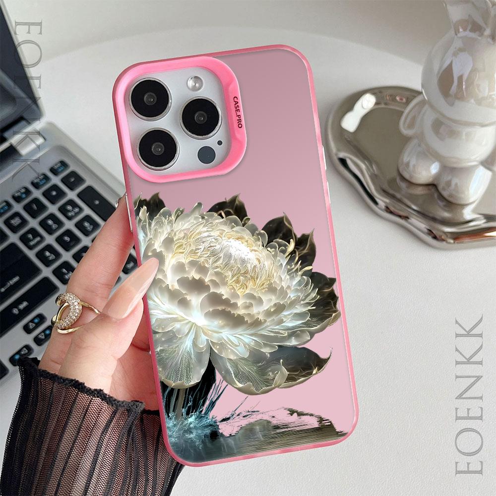 Luxury Lotus Flower Anti-drop Armour Case For iPhone 16 Pro Max 15 14 13 12 11 Pro XR XS X 7 8 Plus Lens protect plating Cover