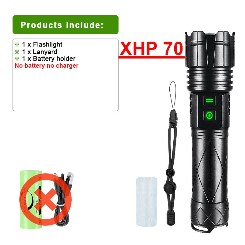

XHP70 Супермощный фонарик USB перезаряжаемый фонарик с двойным переключателем многорежимный фонарик уличный фонарь для кемпинга no battery чёрный