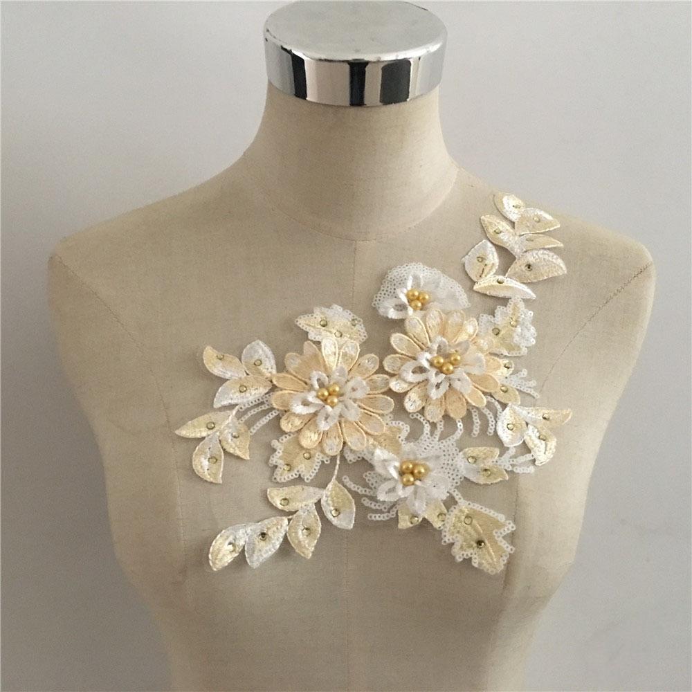 Lace Sequined Lace Collar Three-Dimensional Flower Imitation Pearl Embroidery Diy Decorative Dress Clothing Decal Accessories