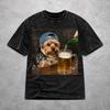 Hip Hop Border Collie Drinking Beer Funny Dog Meme  Merch T-Shirts for Men Women  Cotton Washed Tee Shirt Clothing