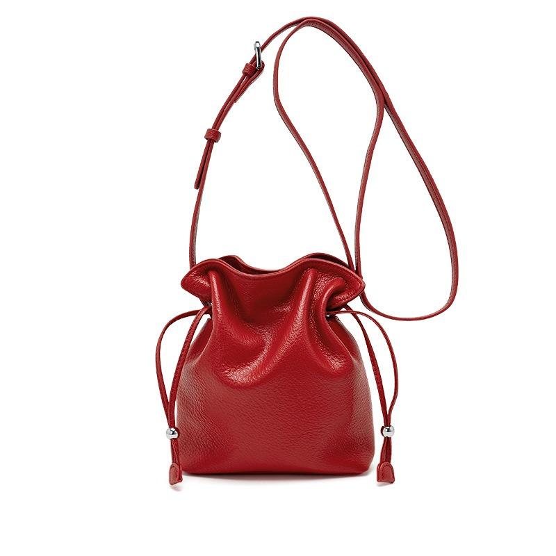Korean Soft Leather Drawstring Mini Lucky Bag New Fashionable Versatile Messenger Cloud Bag Simple Small Bucket Bag