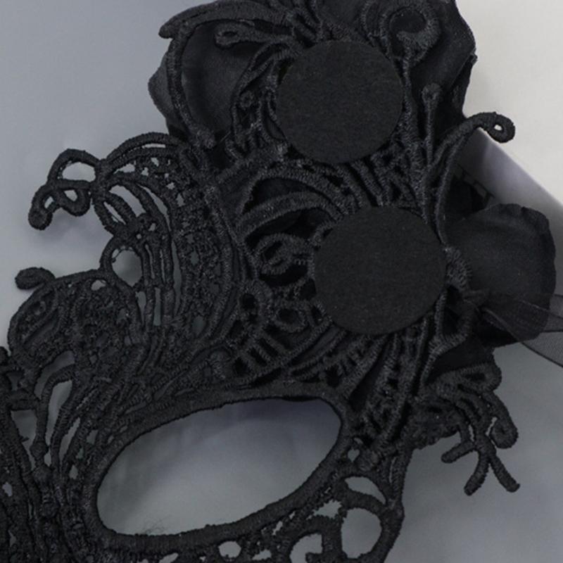 Elegant Lace Half Face Mask with Detachable Cats Ear Headband Hair Decors for Halloween Cosplay Costume Parties