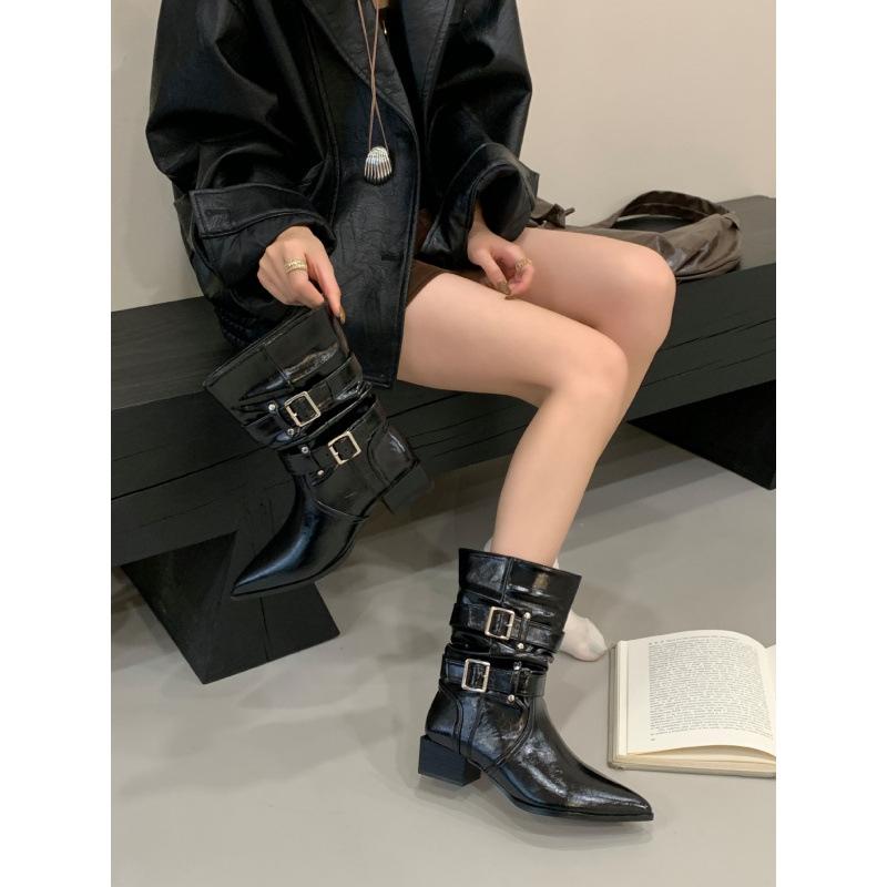 2025 autumn and winter new retro pleated modified leg stacking boots short boots
