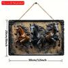 2D Flat Wooden Sign 30*20cm Vintage Wooden Sign Wall Hanging, Print Country Horse, Square Decorative Sign, Wall Hanging Plaque for Living Room, Home