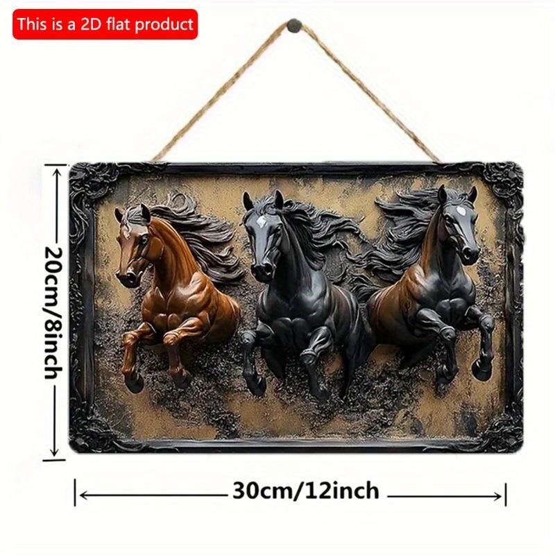 2D Flat Wooden Sign 30*20cm Vintage Wooden Sign Wall Hanging, Print Country Horse, Square Decorative Sign, Wall Hanging Plaque for Living Room, Home