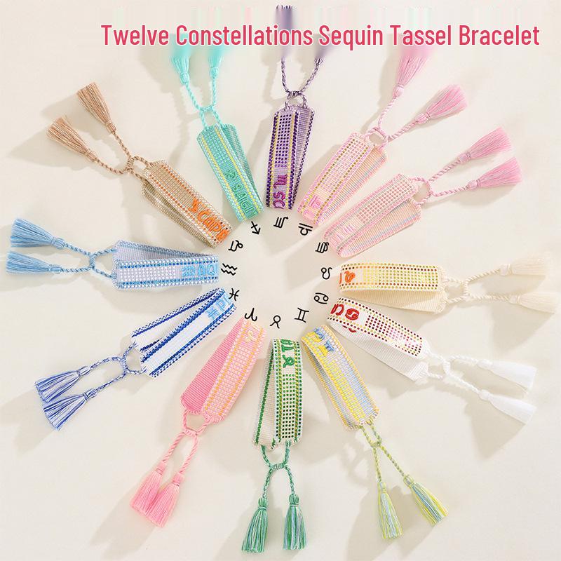 Lucky 12 Constellations Letter Bracelet: DIY Stamped Sequin Logo Hand Rope for Girls