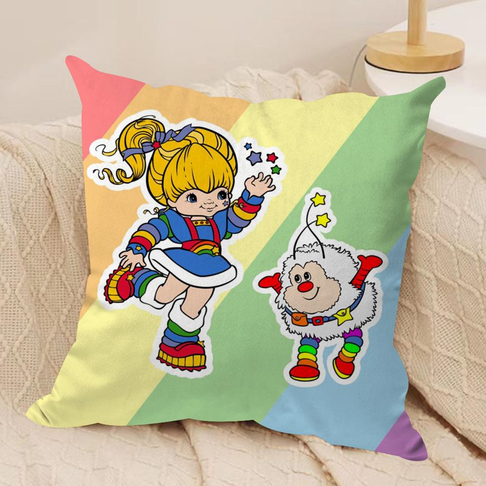 R-Rainbows Girl B-Brite  Cushion Cover Silky Short Plush Sofa Pillow Cover Hidden Zipper Soft Dustproof Case for Home Decor