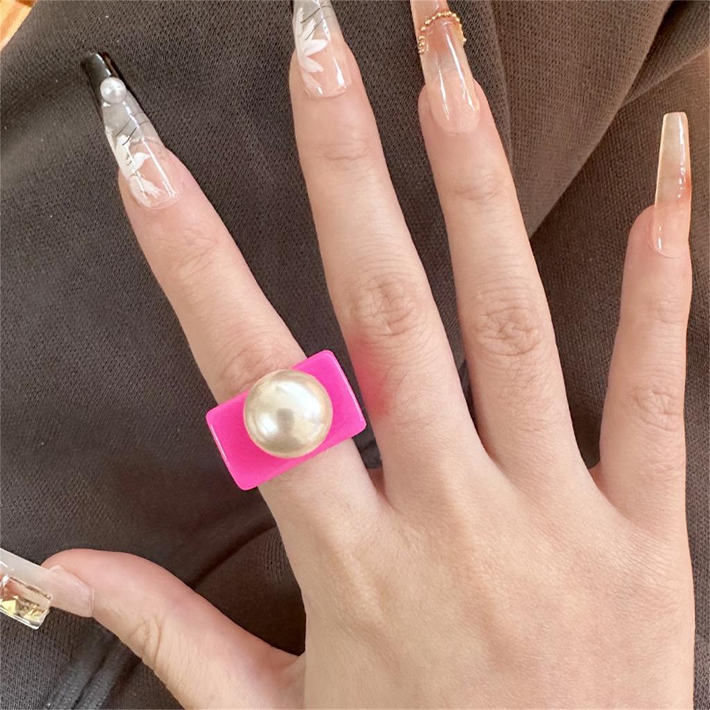 New Punk Ring Gold Color Bead Transparent Resin Acrylic Square Rings For Women Party Friends Gift Trendy Jewelry Hip Hop Rings