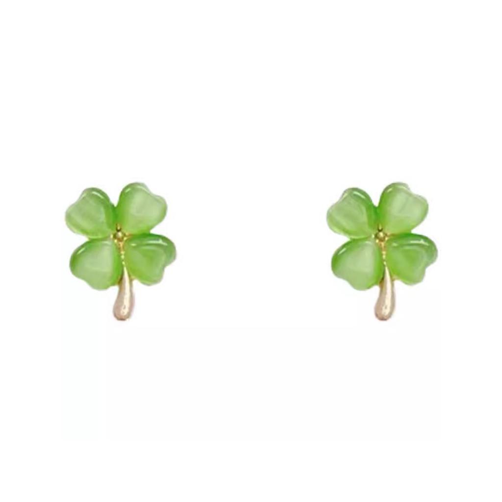 Fashionable Small Cats Eye Stone Clovers Earrings Trendy Exquisite Craftsmanship Ear Studs Accessories for Daily Wear