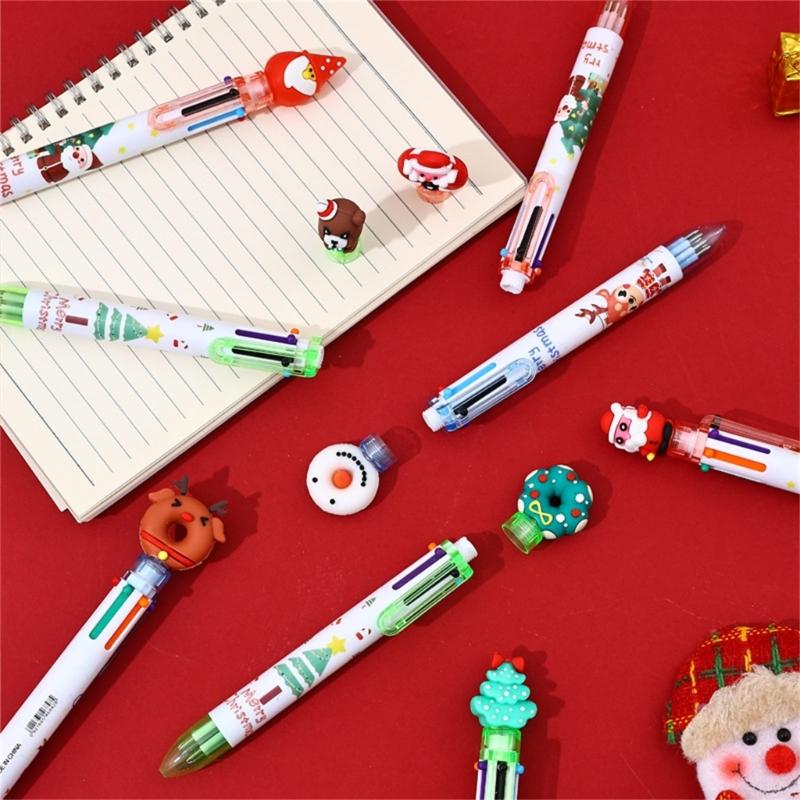 10Pcs Christmas Multicolored Pen 6 Color-in-1 Writing Pens Retractable Colored Ballpoint Pen for Color Coding Journaling