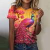 Peacock T-Shirts Animal Women Fashion O-Neck Short Sleeve T Shirt Y2k Harajuku Oversized Tees Tops Female Clothing