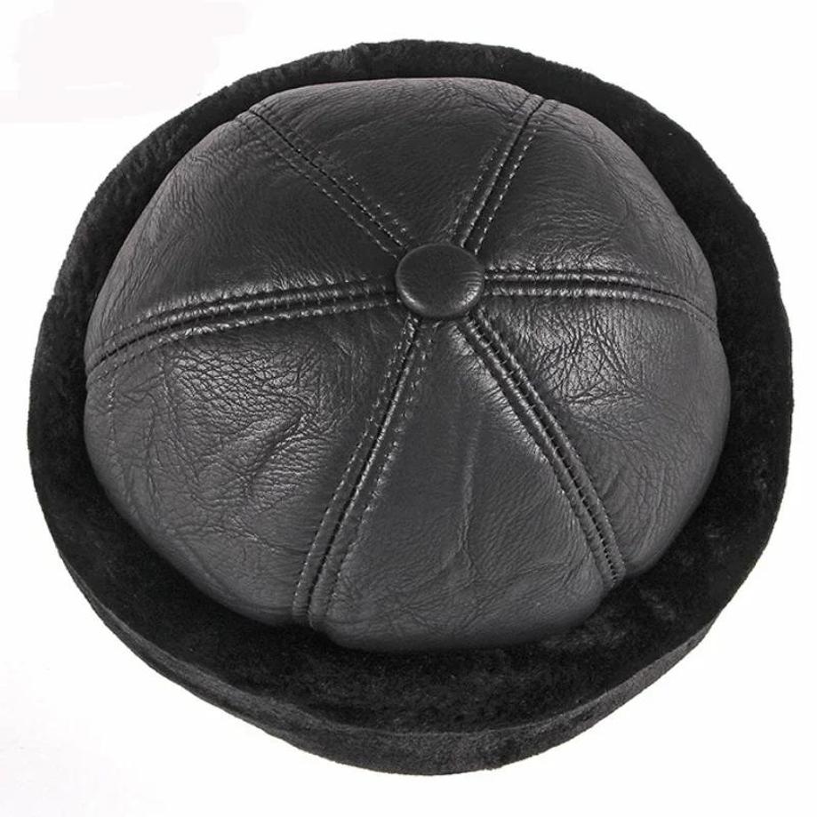 1 Pcs Thick Outdoor Warm Winter Hat Men Black Fur Leather Russian Male Windproof Snow Ski Cap Fleece Lined