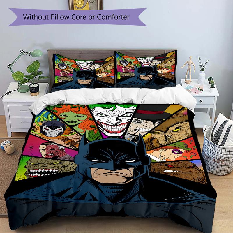 3pcs Batman Villains Bedding Set, Duvet Cover and Pillowcases Machine Washable Seasons all suitable, Design for Bedroom (No Filling)304