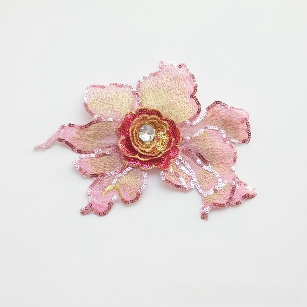Mode Bestickter Pailletten-Aufnäher Netz-Applikation DIY 3D-Blumen-Aufnäher Stoff Spitzenbesatz Strassstein-Aufnäher Kleidung Dekoration