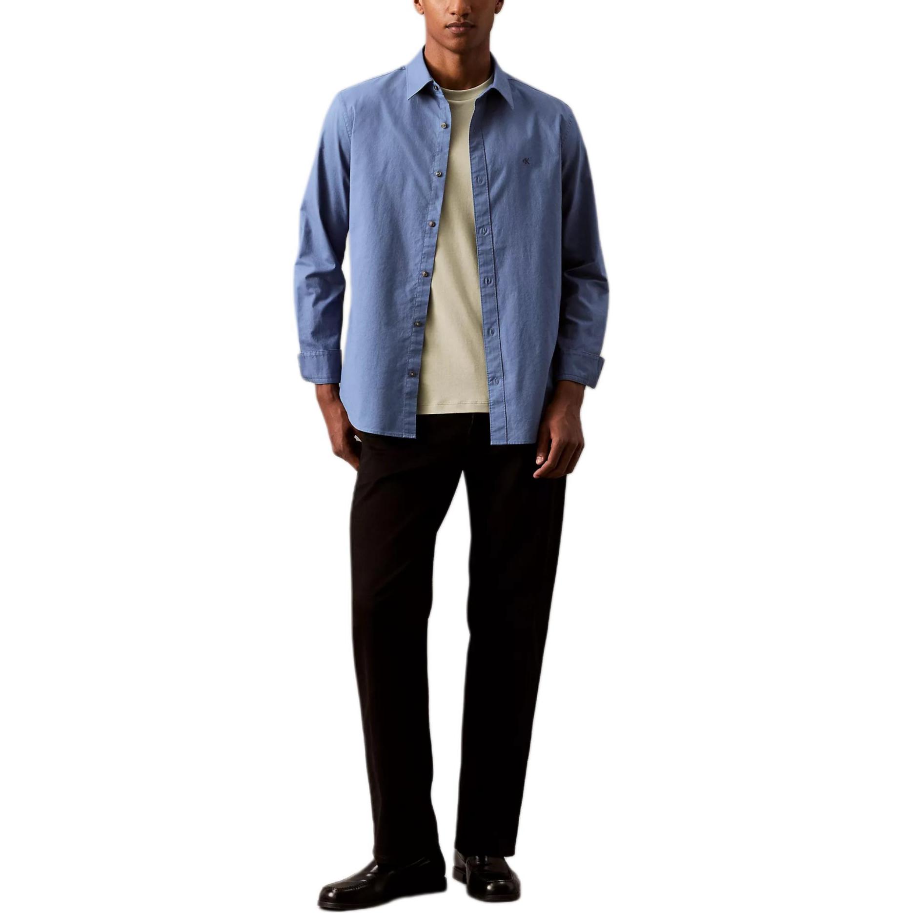 

Calvin Klein Casual Solid Color Button Down Long Sleeve Shirt Men shirts Blue 40EM125-419 S