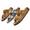 Fashion Matte Leather Summer Men's Cork Slippers Outdoor Couple Flat Bottomed Anti Slip Beach Sandals
