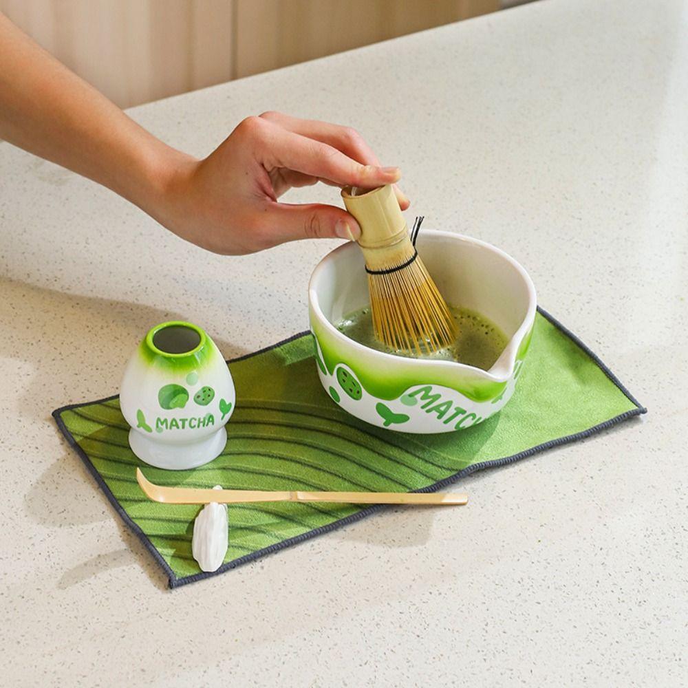4PCS Stirring Bamboo Ceramic Japanese Matcha Tea Set Reusable Food Grade Matcha Whisk Safe Japanese Chasen