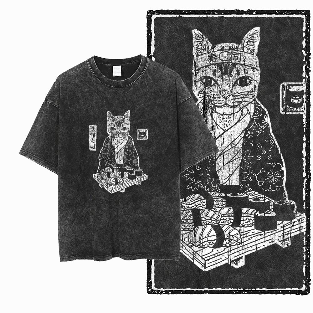 COOLMIND DB Katze Bedrucktes Baumwoll-Säuregewaschenes Exklusives Grafik-Unisex-T-Shirt Cooles Streetwear Herren T-Shirts Große Größe T-Shirt für Männer